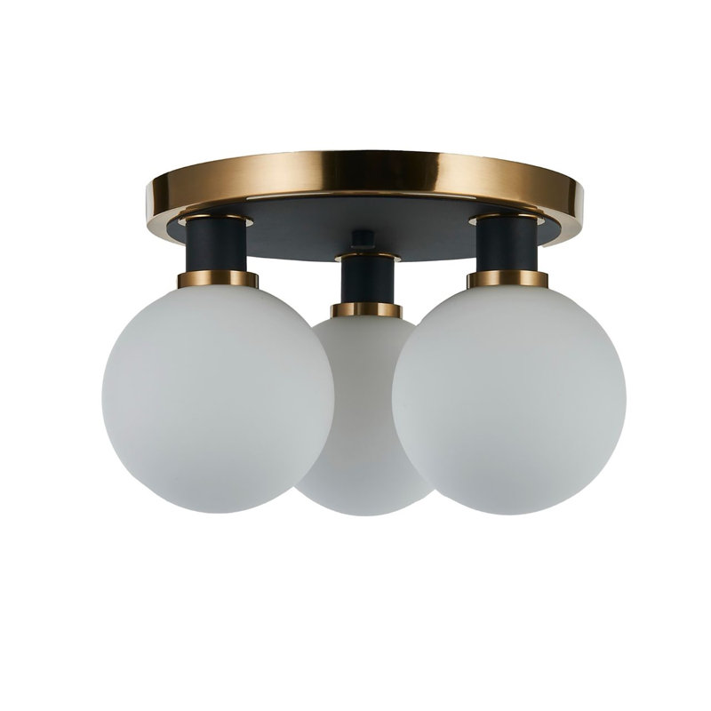 Plafonnier semi-encastré 3 lumières Rickey - noir - laiton brossé - verre, Blanc