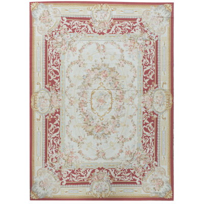 Hand-Knotted High-Quality Red and Ivory Area Rug
