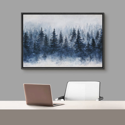 «Woodland Forest Landscape», bleu marine, pin, forêt, paysage, chambre à coucher