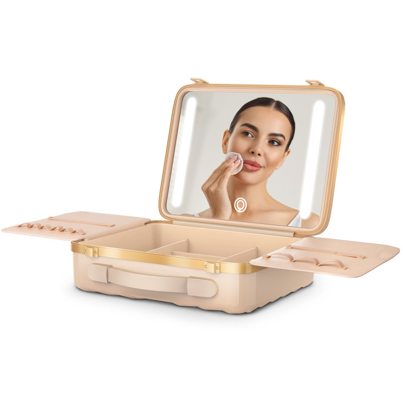 Portable Makeup Organizer Makeup Tool Case With Led Mirror Pink, Pink