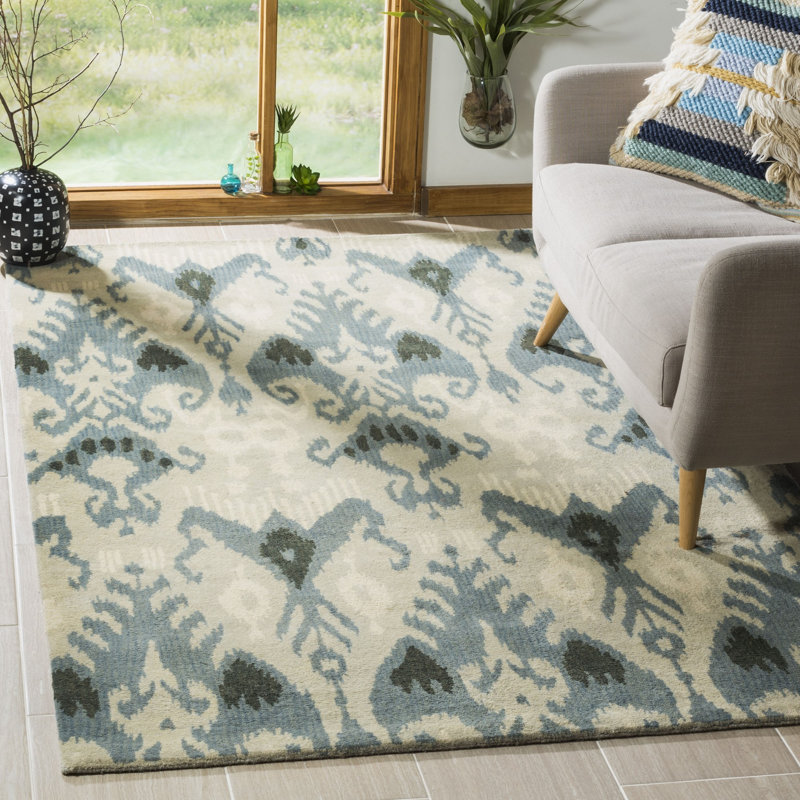 Kline Ikat Hand Tufted Wool Ikat Rug, Rectangle 4' x 6'