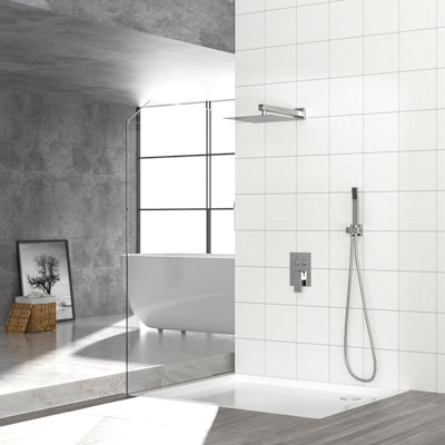 Douchette et système de douche à main avec système à double tête carrée de 10 pouces - Fixation murale