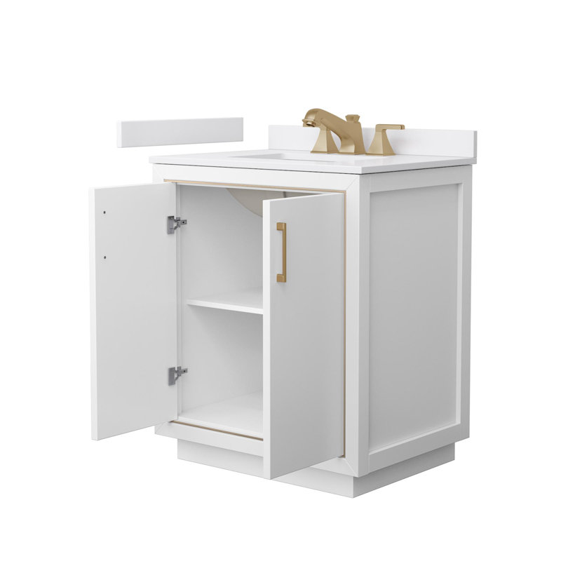 Meuble-lavabo simple autoportant 30 po avec plateau en marbre Icon, Blanc, Bronze satiné, White Cultured Marble