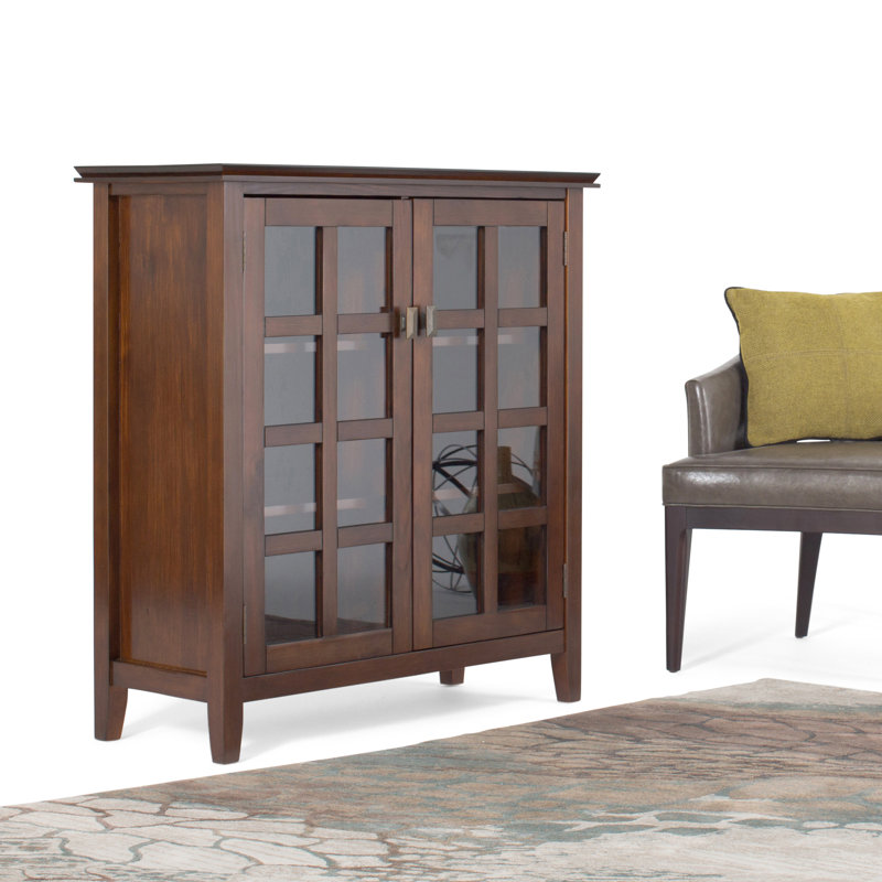 Russet Brown Solid Wood Medium Storage Cabinet with Glass Doors