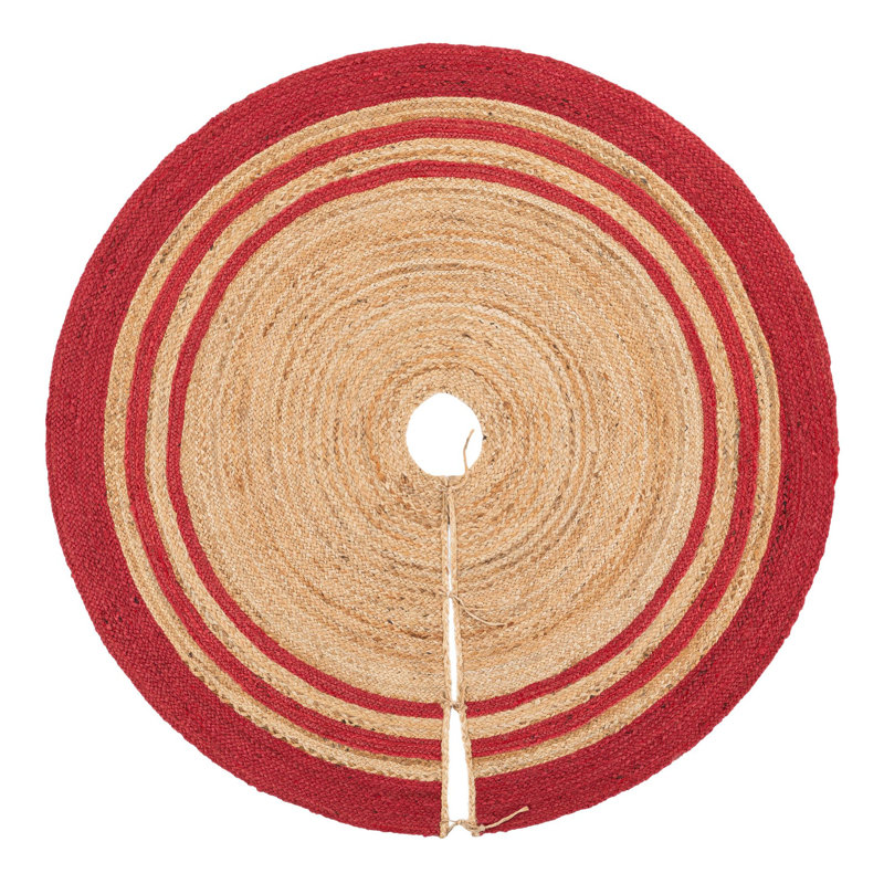 Jupe d'arbre de Noël à tisser Unique, Rond 5 pi 1 po, Beige / Rouge