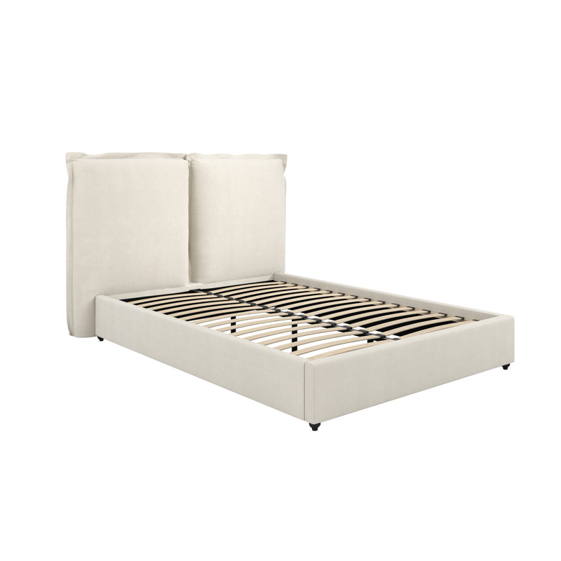 Babak Upholstered Pillowed Bed, Double (4'6), Ivory
