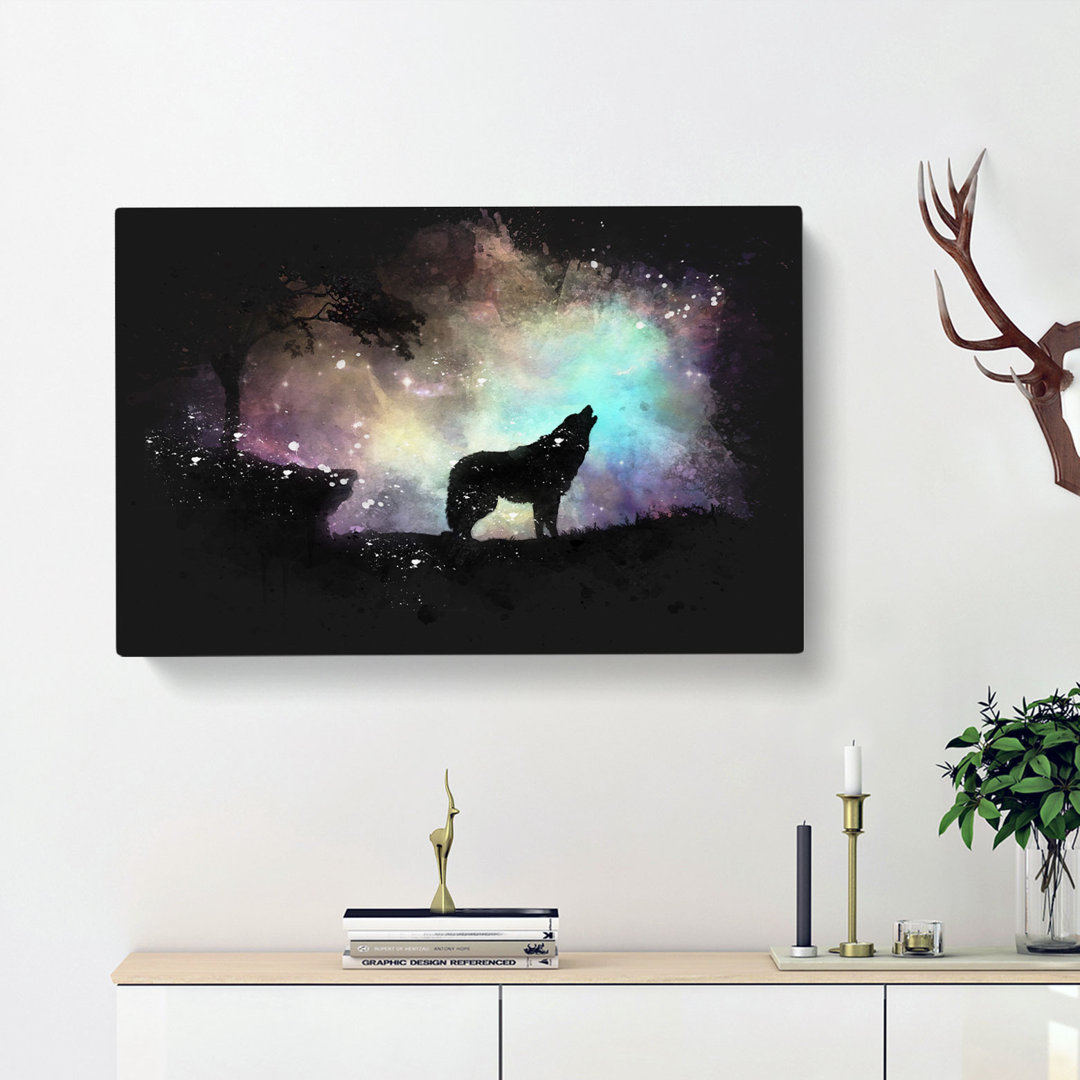 Howling Wolf With A Galaxy Forest - Wrapped Canvas