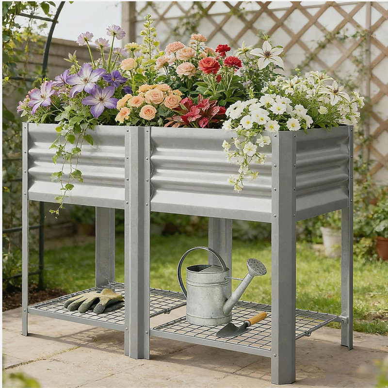 Outdoor Elevated Planter Box,Raised Garden Bed, Silver
