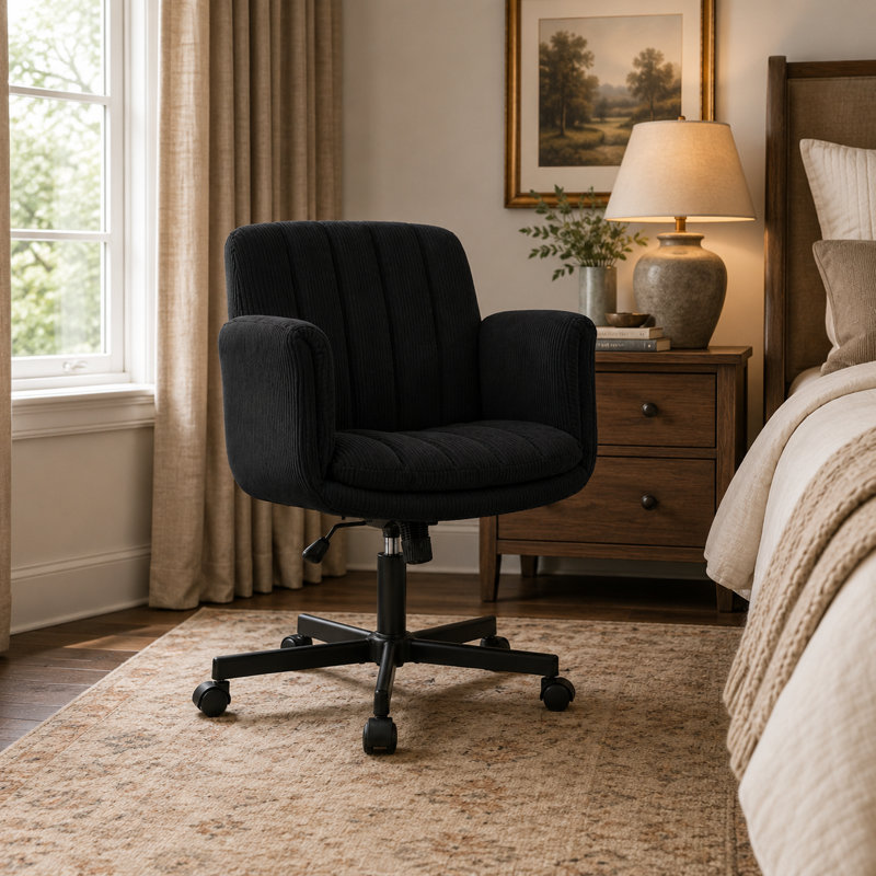 Fauteuil d'appoint en velours côtelé de 22,4 po de largeur avec accoudoirs rabattables à 5 positions, hauteur réglable, dossier inclinable, pivotement sur 360 ° et roulettes