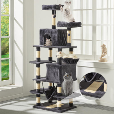 Cat Tree 74 Inch Multi-level Large Cat Tower With 16 Sisal Scratching Posts,2 Caves,2 Perches,hammock,scratching Board,basket,cozy Plush Cat Perches For Indoor Large Cats
