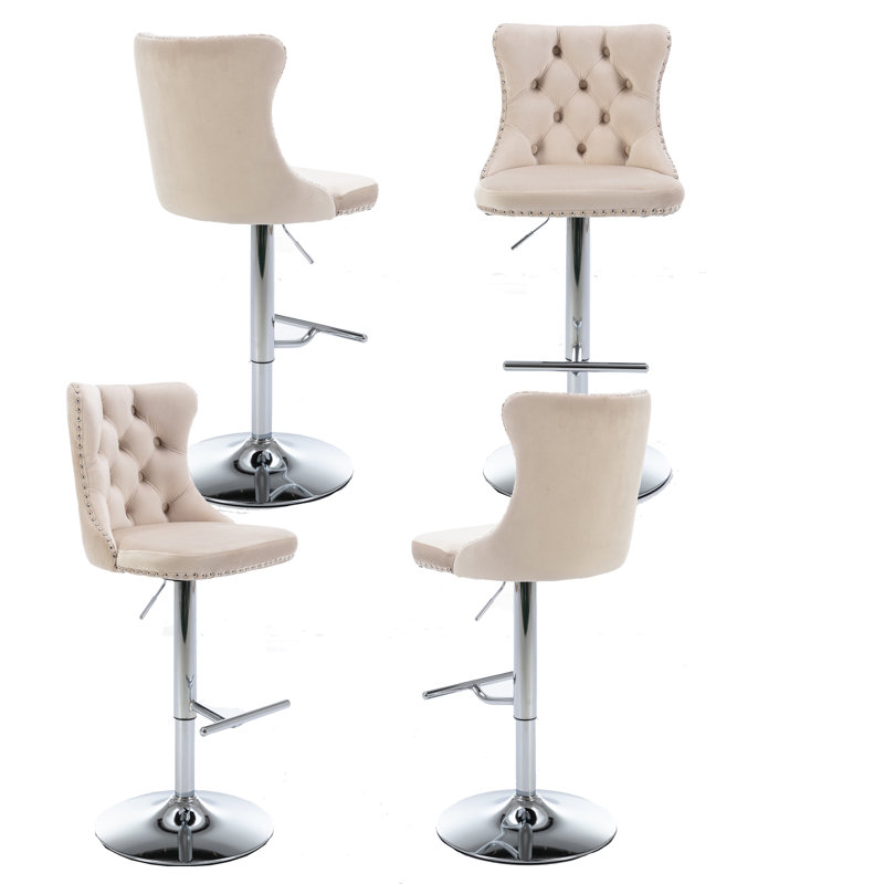 Tabouret de bar rotatif à hauteur réglable Kesthon, Argent, Beige