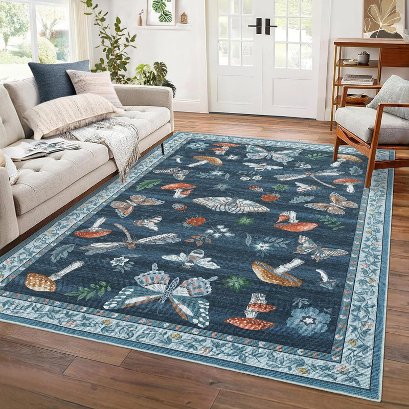 Machine Printed Area Rug, Blue, Rectangle 160 x 230 cm