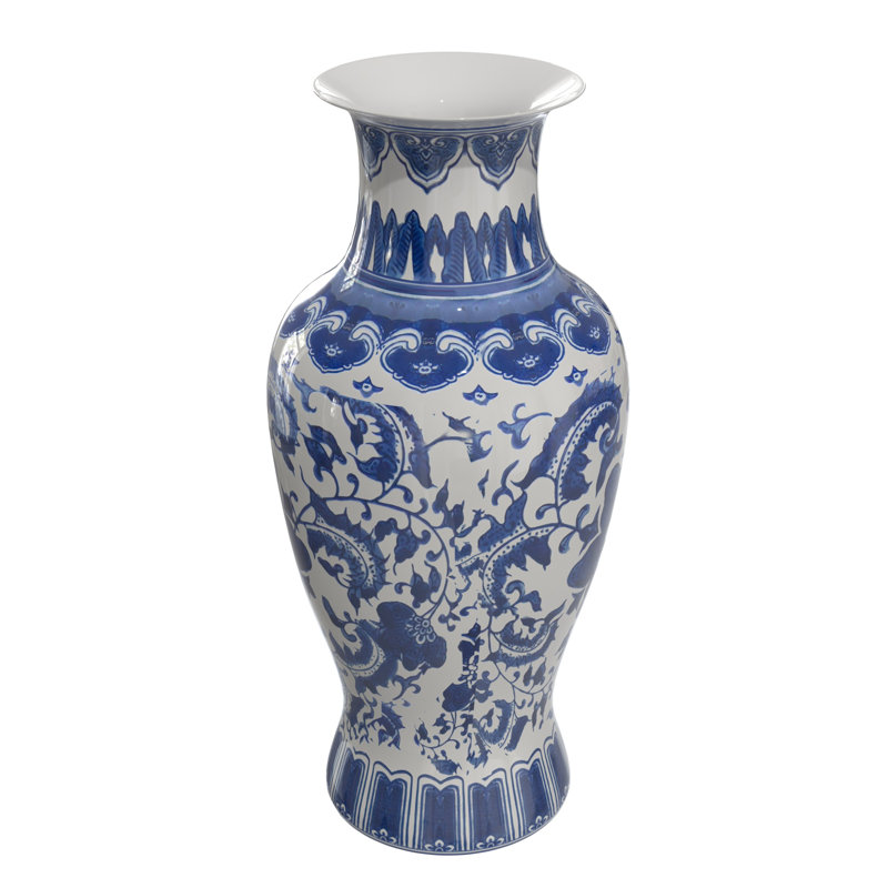 Aneeksha Handmade Ceramic / Porcelain Table Vase, Blue, 12.25" H x 5.75" W x 5.75" D