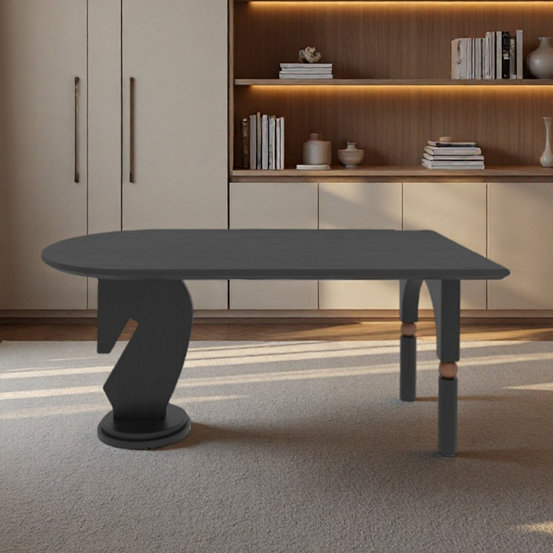 Bureau en bois noir semi-circulaire, H 29,53 po x l 55,12 po x P 31,5 po