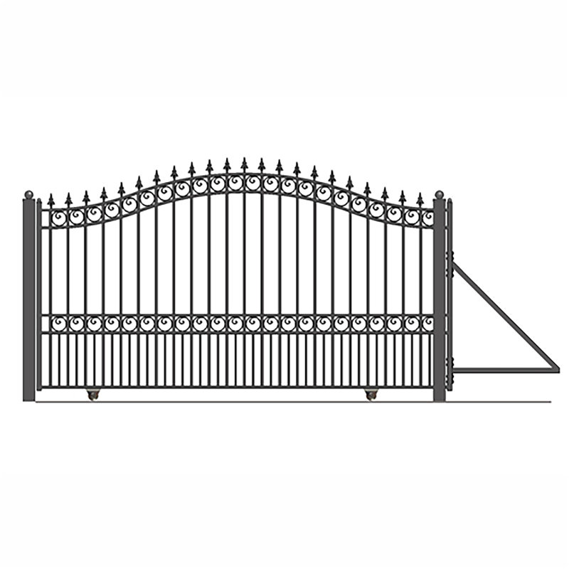Paris Style Black Steel Sliding Driveway Gate with Pedestrian Gate
