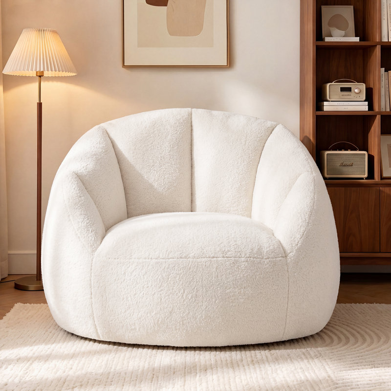 Fauteuil à billes surdimensionné en microfibre à peluche douce, Beige