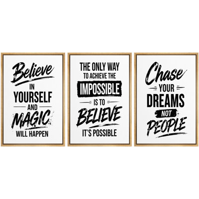 Believe In Yourself Magic Will Happen Motivation Quote Wall Art Decor Framed On Canvas 3 Pieces Print