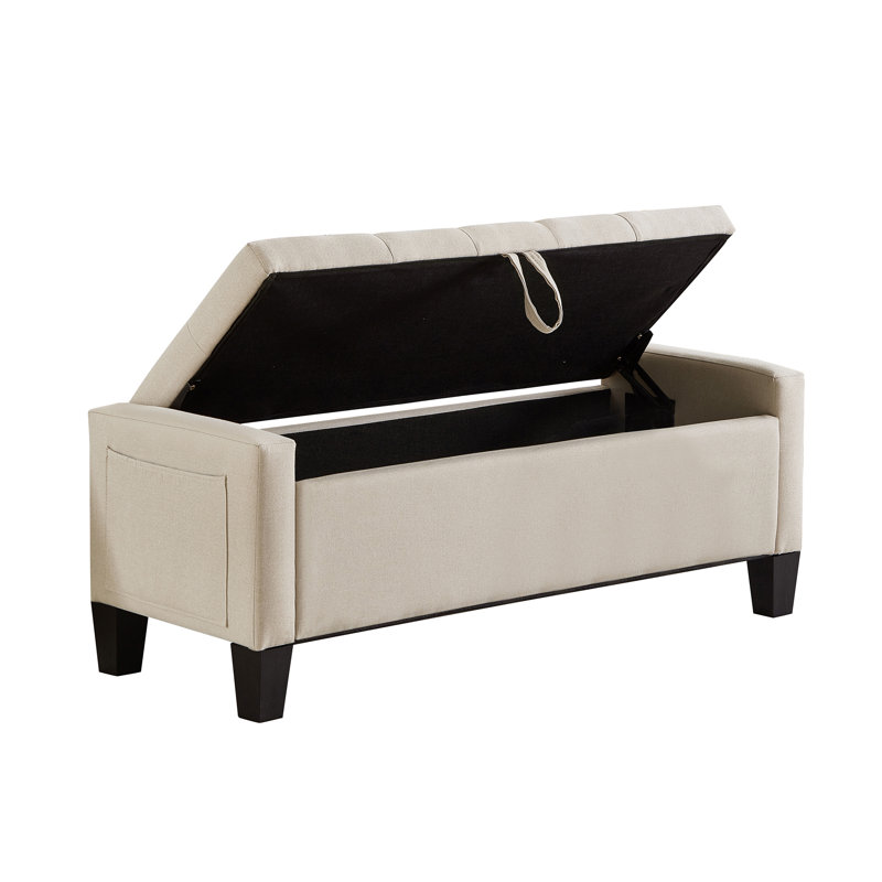 Banc de rangement avec repose-pieds 45 po avec charnière de sécurité, banc d'entrée capitonné, 350 lb, Beige