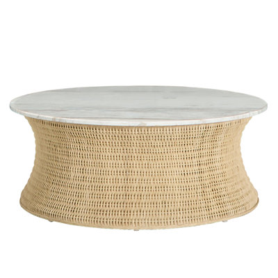 Marina Wicker Circle Pedestal Coffee Table - 46 In. W X 18 In. H