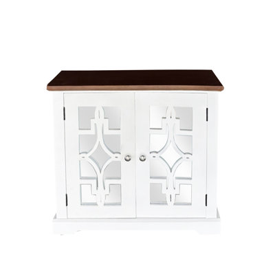 Armoire d'appoint en bois massif Logan avec porte miroir et tablette brun / blanc