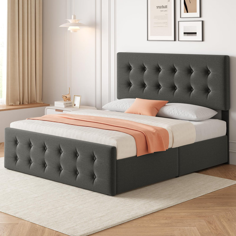 Cadre de lit avec tête de lit réglable, Double XL, Gris foncé