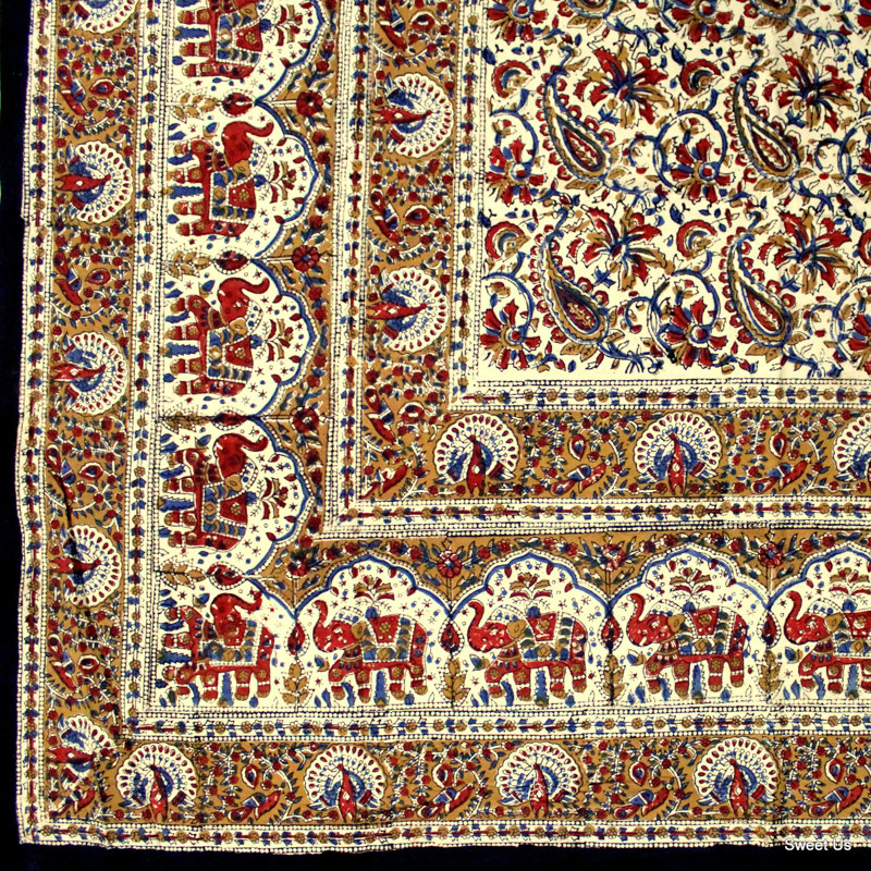 Cotton Floral Tablecloth Rectangle, Blue/Red, 104" L x 70" W