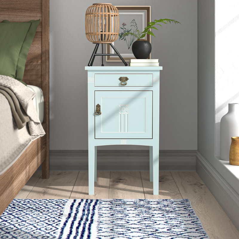 Zelda Solid Wood Bedside Table, Aqua