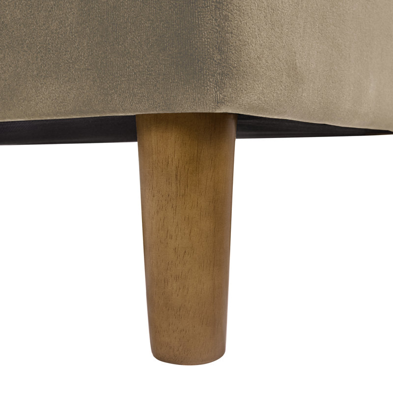 Fawn Velvet Tufted Storage Bench with Honey Oak Legs