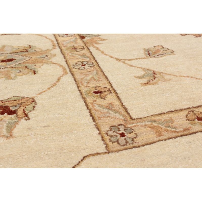 Tapis en laine beige noué la 6 pi 7 po x 9 pi 2 po one-of-kind Kalyssa