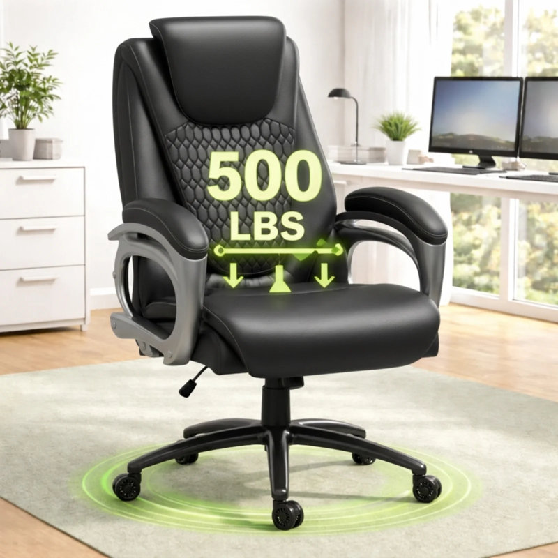 Aime Heavy Duty High Back Pu Leather Desk Chair, Ergonomic Adjustable Height Computer Chair For Home Office Work