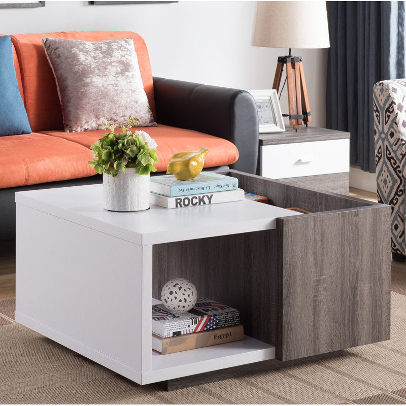 Yorba Solid Coffee Table with Storage, White/Grey