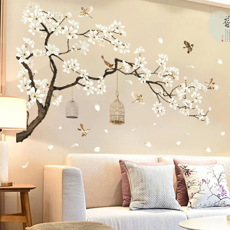 Grands autocollants muraux fleurs blanches, bricolage amovible ...