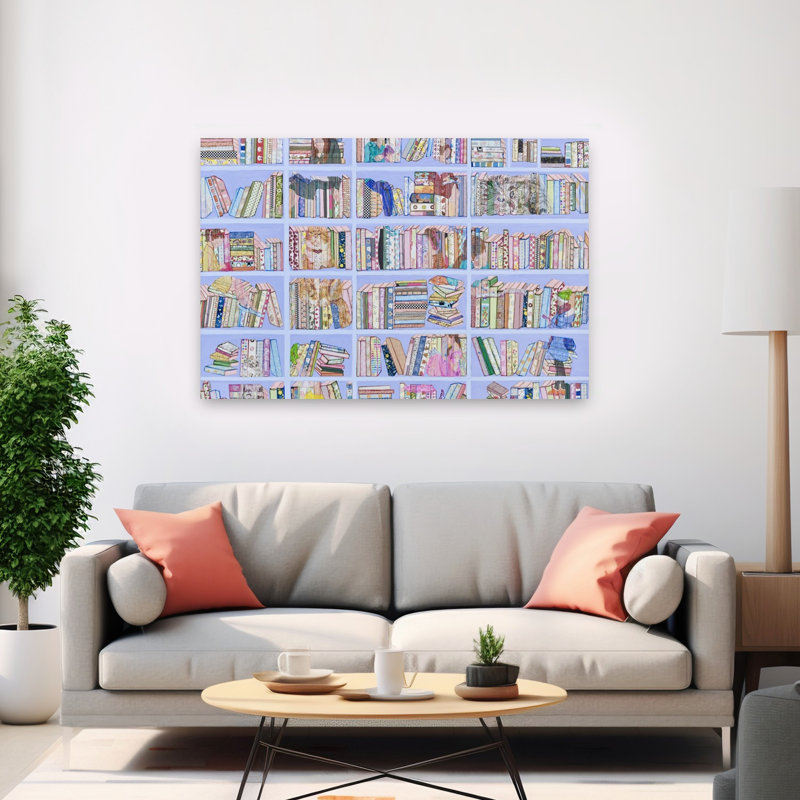 Étagère à livres fantaisiste, colorée et vibrante, impression murale abstraite d'architecture, H 40 po x l 60 po