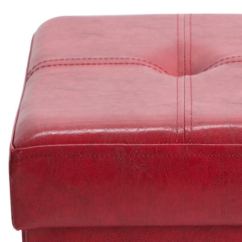 Besma Faux Leather Ottoman, Red Faux Leather