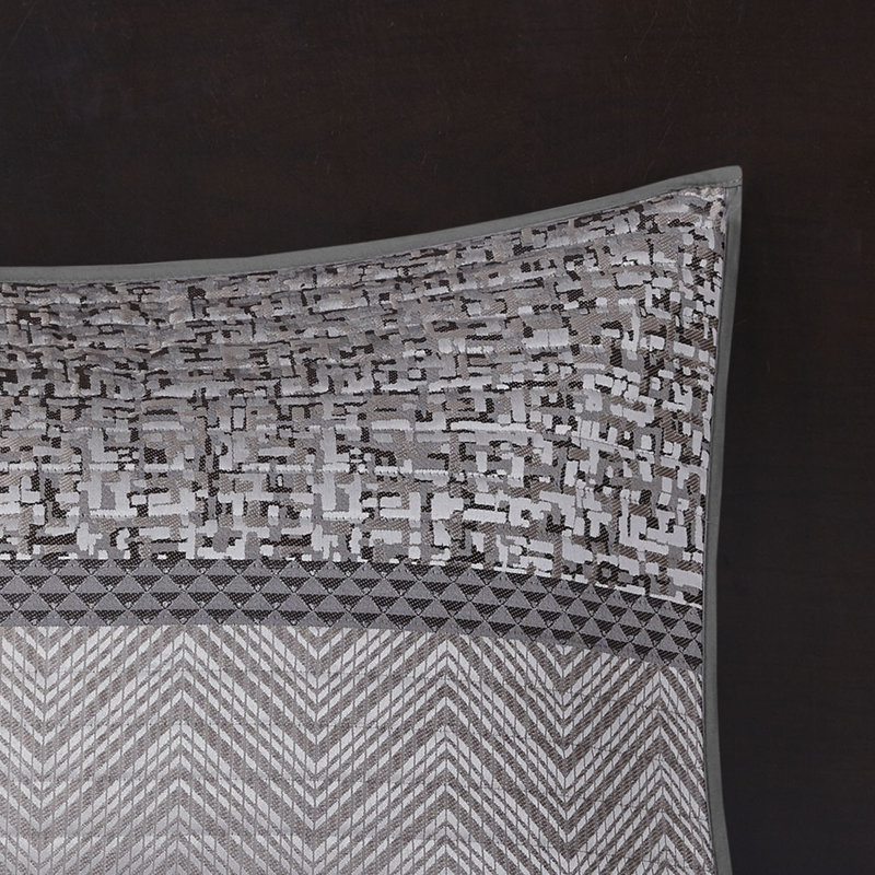 Ensemble de courtepointe réversible en jacquard 6 pièces avec coussins décoratifs Rhapsody, Gris