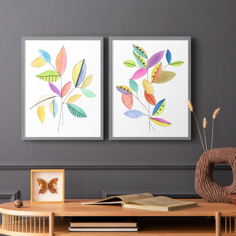 Feuilles de couleurs vives I - impression encadrée de qualité supérieure - prête à être accrochée - aucun clou requis - aucun clou requis