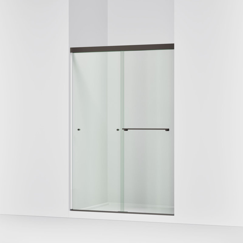 Revel Sliding Shower Door, 70-In H X 44-5/8 - 47-5/8-In W, With 1/4-In Thick Frosted Glass, Anodized Dark Bronze
