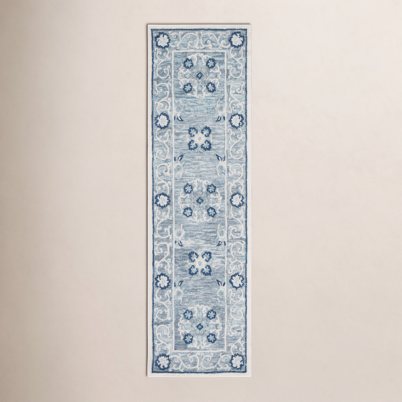 Akins Gray Ivory Hand-Tufted Wool Oriental Rug, Runner 2'3" x 8'