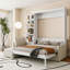 Grand lit escamotable mural avec canapé et tablettes, blanc