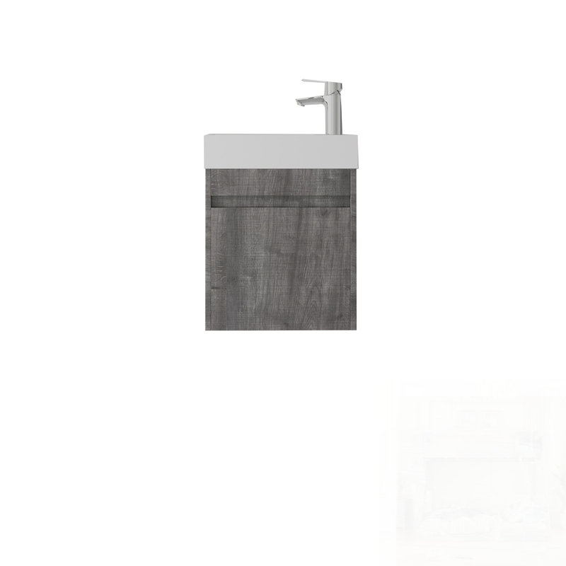 Meuble-lavabo flottant avec lavabo, porte à fermeture en douceur, lavabo en céramique, contreplaqué, Gray