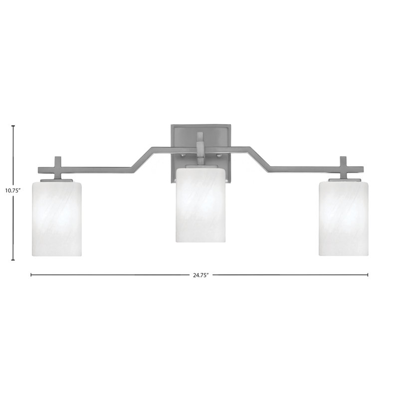 Barre de bain Headland illustré avec verre de marbre blanc de 4 po, Trois lumières, Nickel