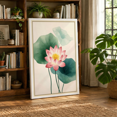 Lotus in Bloom Botanical - Wrapped Canvas