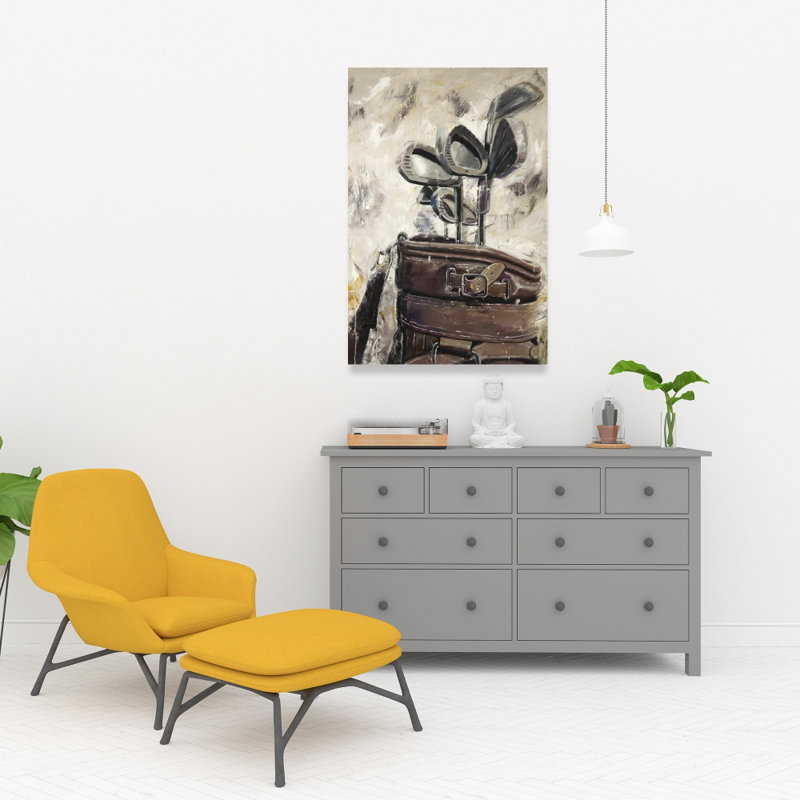 Toile avec bâtons rétro et sac de golf | Décor rétro sport