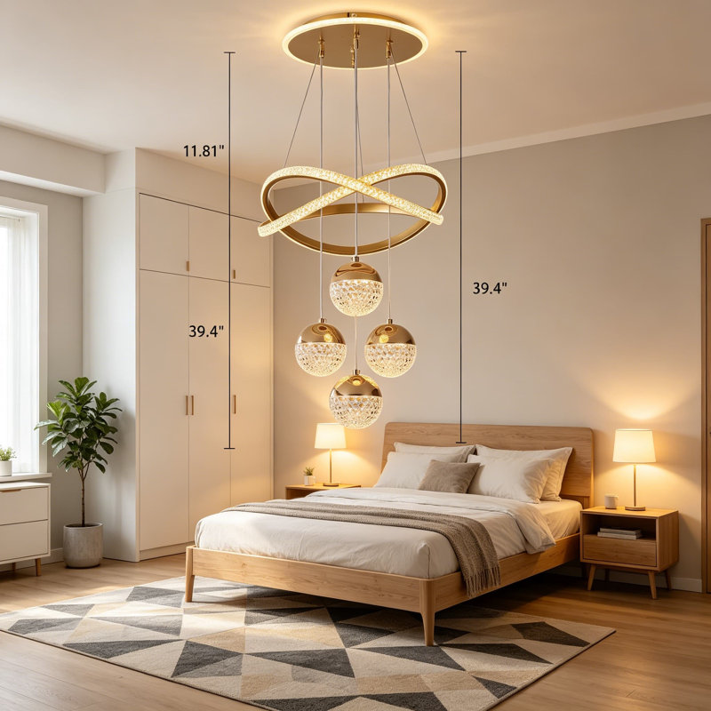 Lustre à DEL doré, luminaire suspendu à intensité variable 3 couleurs pour la salle à manger, îlot de cuisine, salon, luminaire de plafond moderne réglable avec télécommande, 16,1 pouces