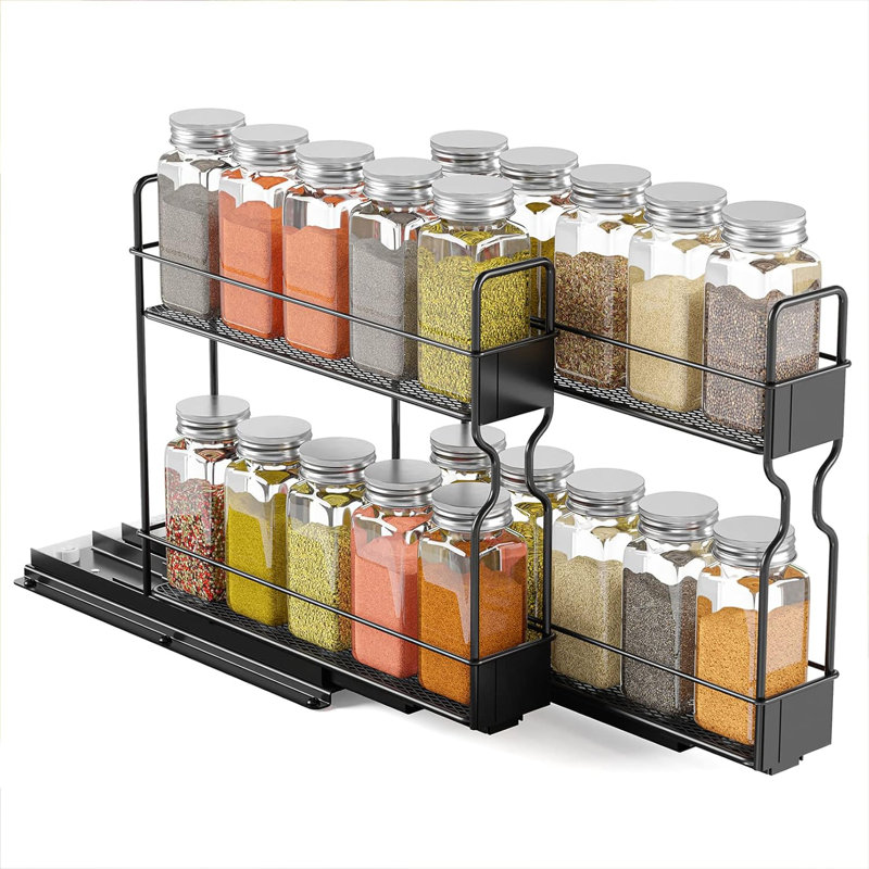 Étagère à épices à 2 niveaux avec 20 pots pour armoire, organisateur d'assaisonnement coulissant avec étiquettes, 2 tiroirs