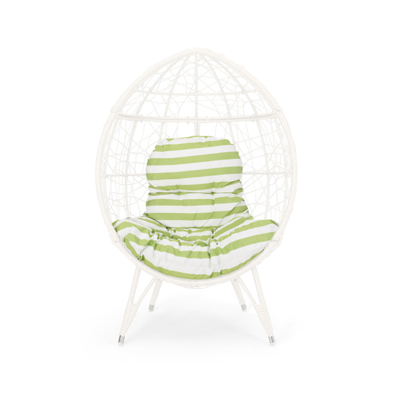Gianni Teardrop Chair, Green Cushion/White Frame