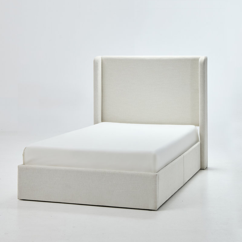 Carmen Upholstered Wingback Bed, Twin, Ivory Canvas