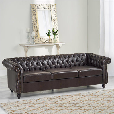 Sofas Couches | Traditional Chesterfield 3-Seater Tufted Sofa for Living Room Small Spaces |PU|Walnut Brown