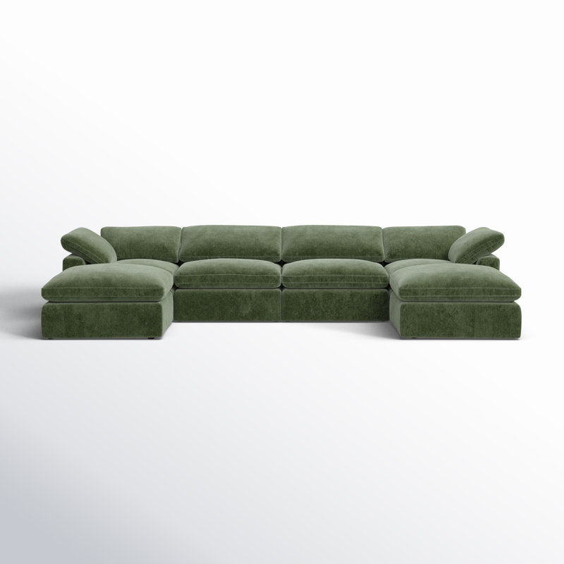 Canapé et méridienne rembourrés 6 pièces Wonardo, Tissu vert Sagano