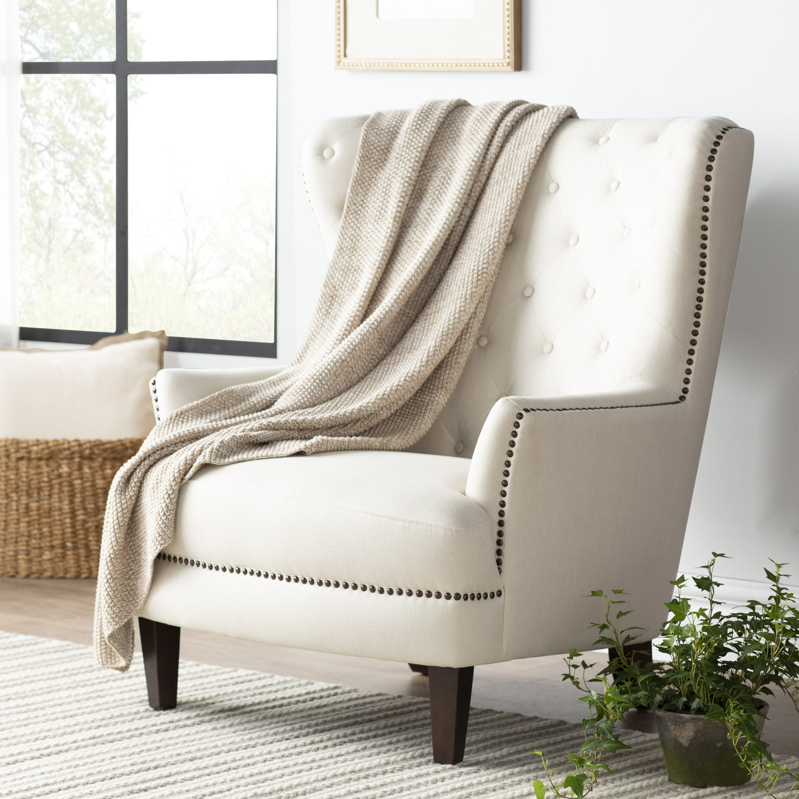 Cotton Knitted Throw Blanket, Khaki